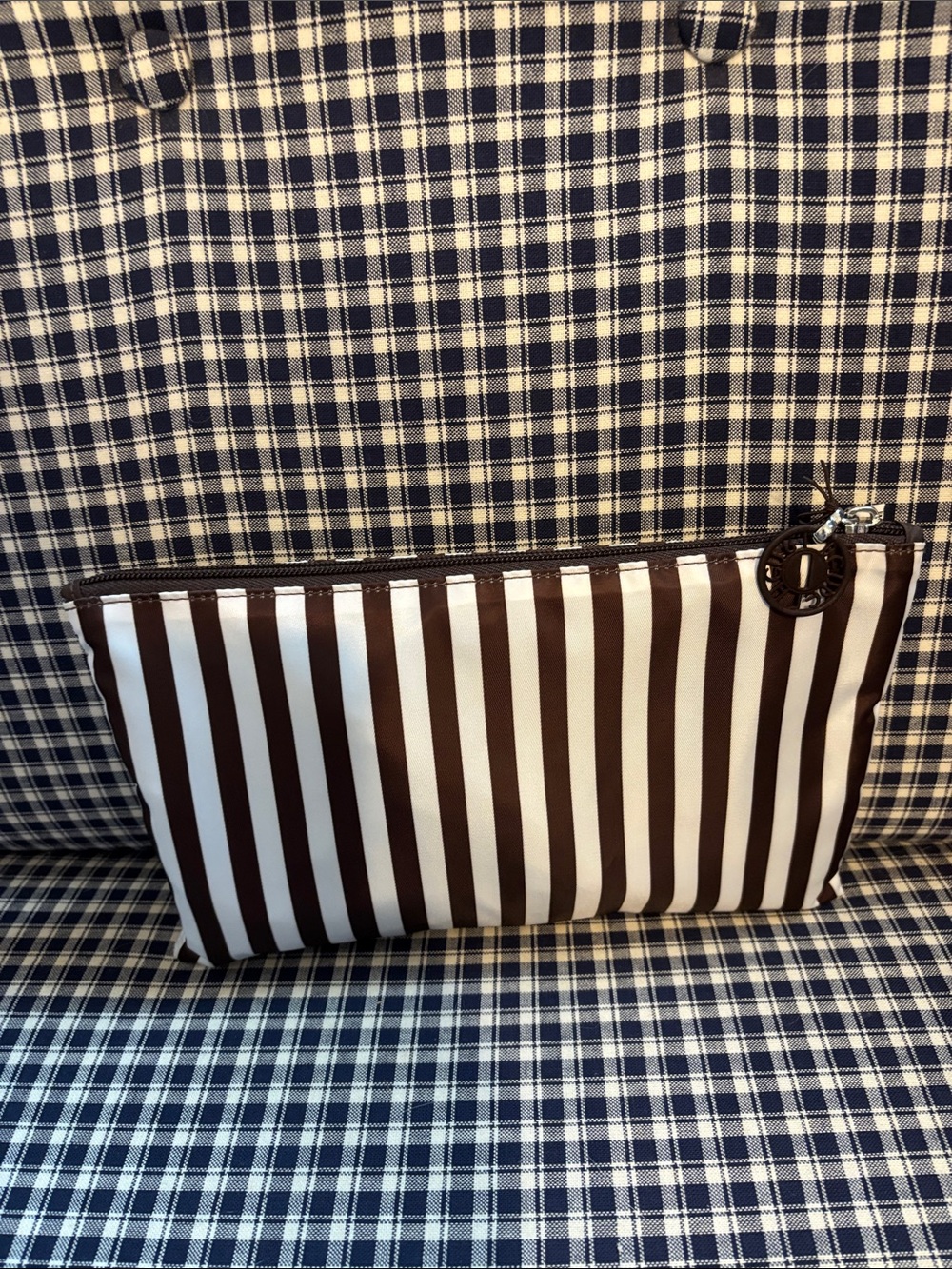 henri bendel Brown and White Vertical Striped packable tote - Picture 5 of 10